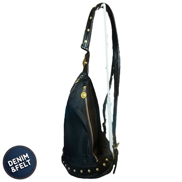 Versace Unisex Black & Gold Nylon Sun Logo Studded Backpack | EUC!! 💛🖤💛🖤 - Picture 5 of 16